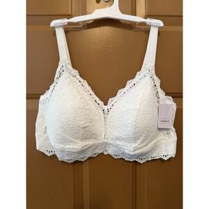 Auden Women's White Lace Wirefree Bralette Size 1X NWT Removable Pad